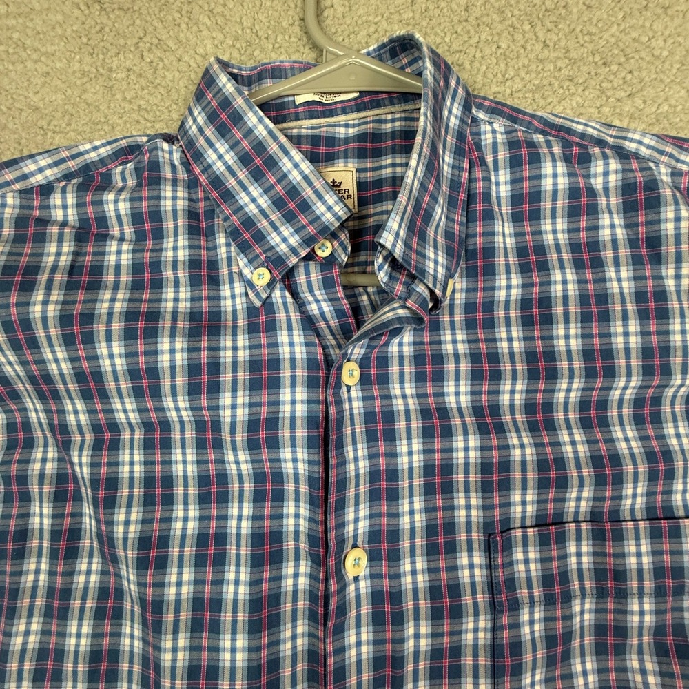 Peter Millar Button Down Shirt Medium Plaid Check Cotton Blue Red Menswear‎ - Picture 2 of 7